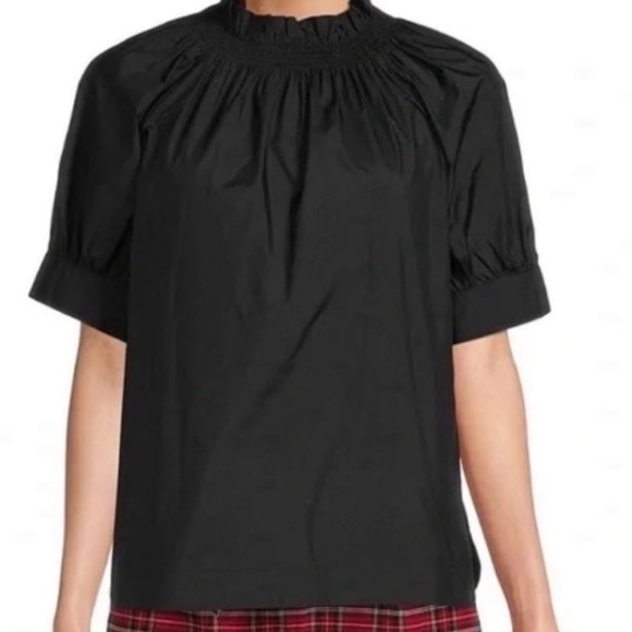 ANTONIO MELANI Tops - ANTONIO MELANI Black Gathered Neck Blouse